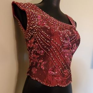 Sparkling Jeweled Beaded Sequined Crop Top